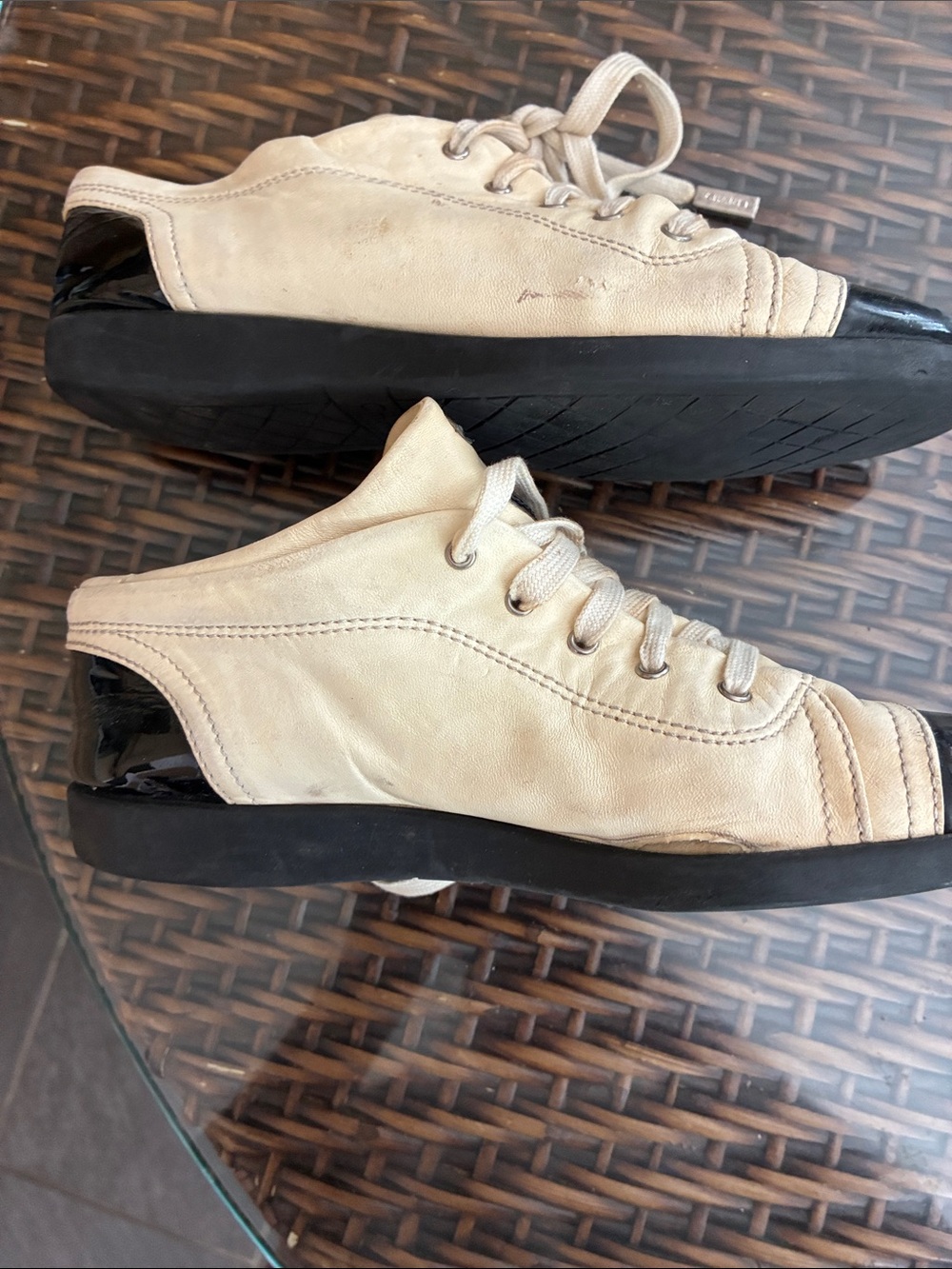 CHANEL Beige and Black Lace-Up Logo Sneakers - Picture 5 of 12